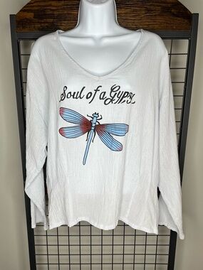 Miss look Soul of a Gypsy Light Blue Long-Sleeve V-Neck Graphic Top